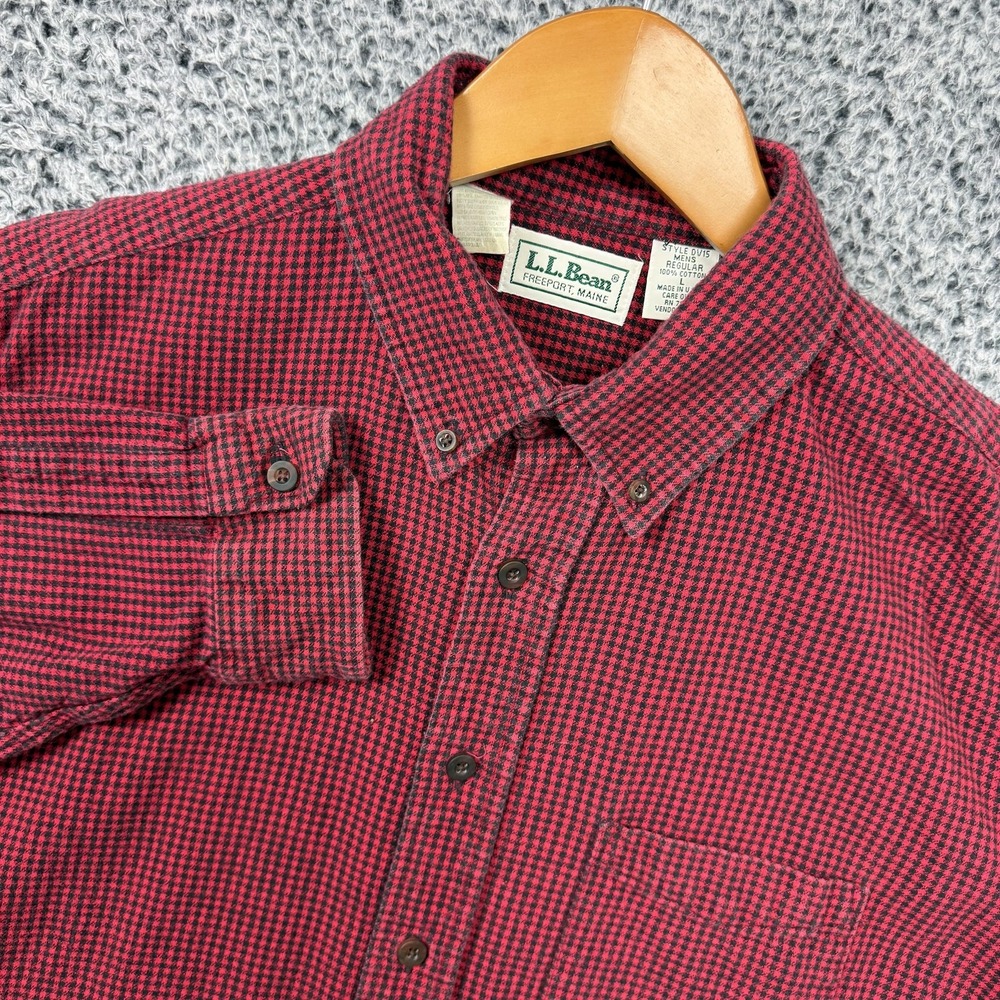 Vintage LL Bean Shirt Mens Large Red Flannel Button Up Long Sleeve Made USA 90s